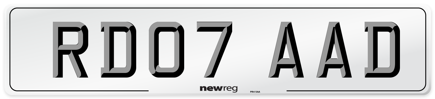 RD07 AAD Number Plate from New Reg